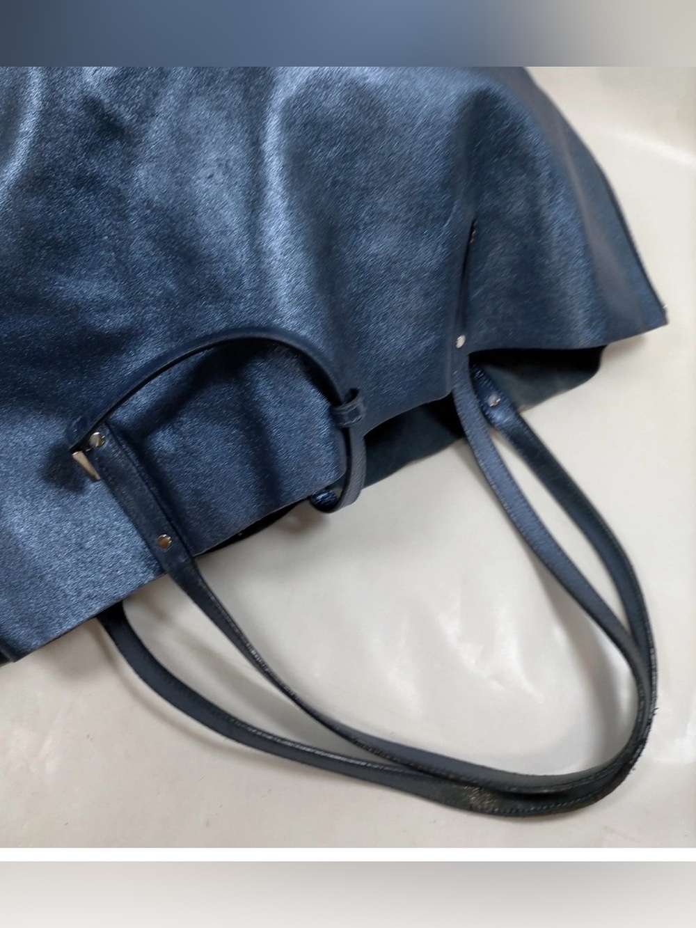 Tiffany&Co Blue Leather Tote Bag Shoulder Bag Handbag with pouch - Picture 5 of 11